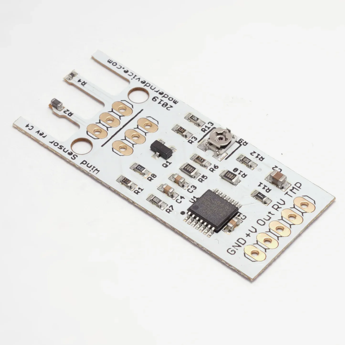 Sensors integrated into DIY PCB for wind turbine monitoring"