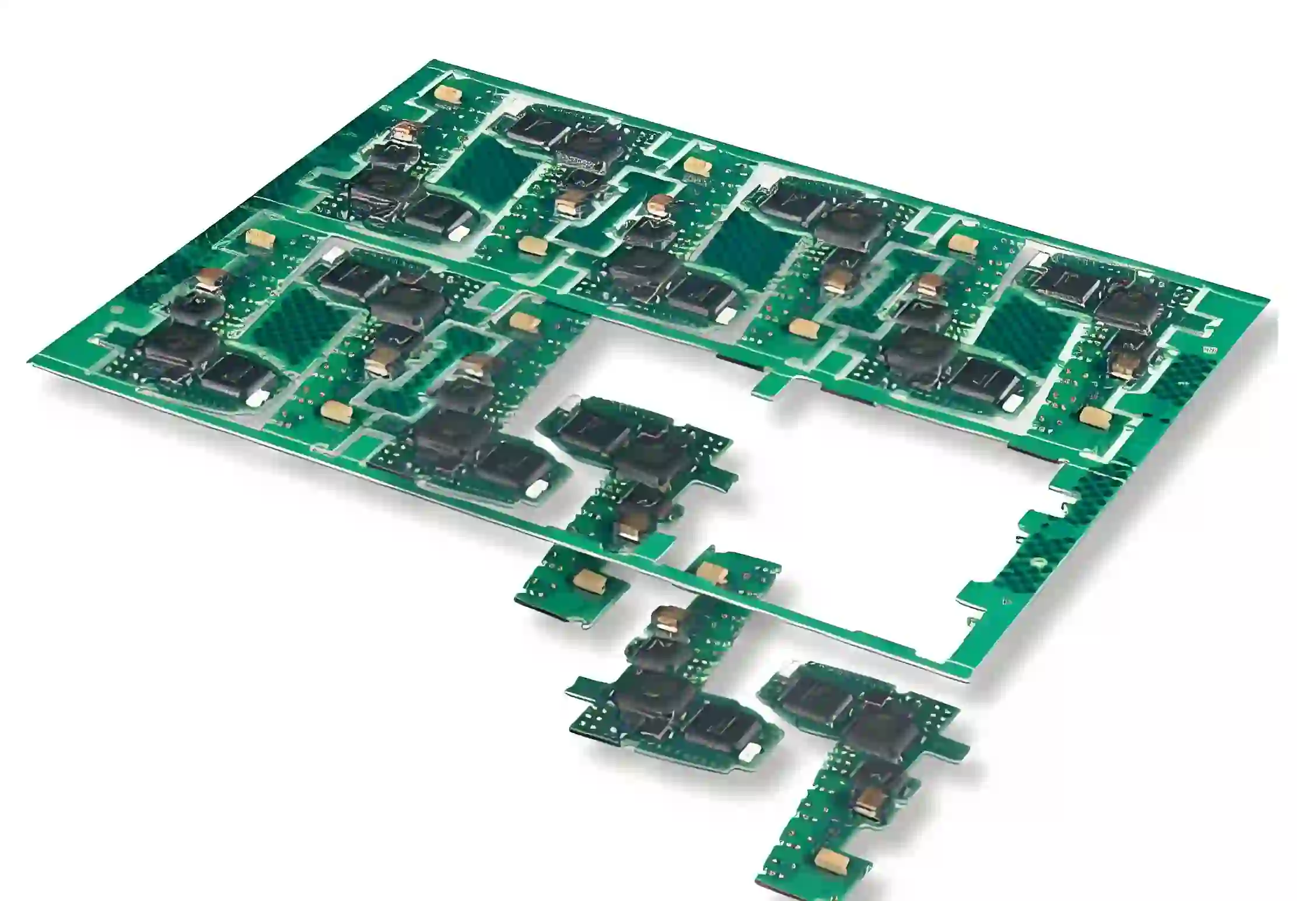 PCB panel before and after depaneling process