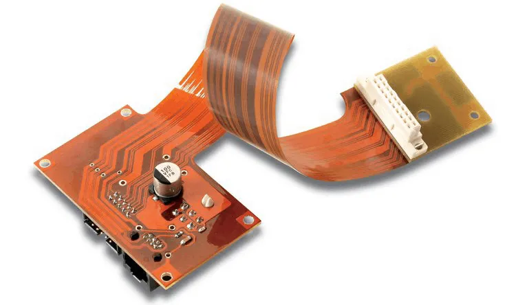 Flex PCB materials including polyimide base and copper layers for construction equipment.