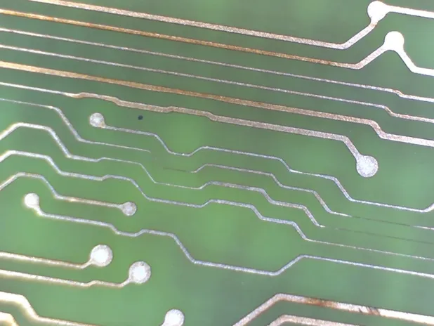 Close-up of PCB with etched circuit traces