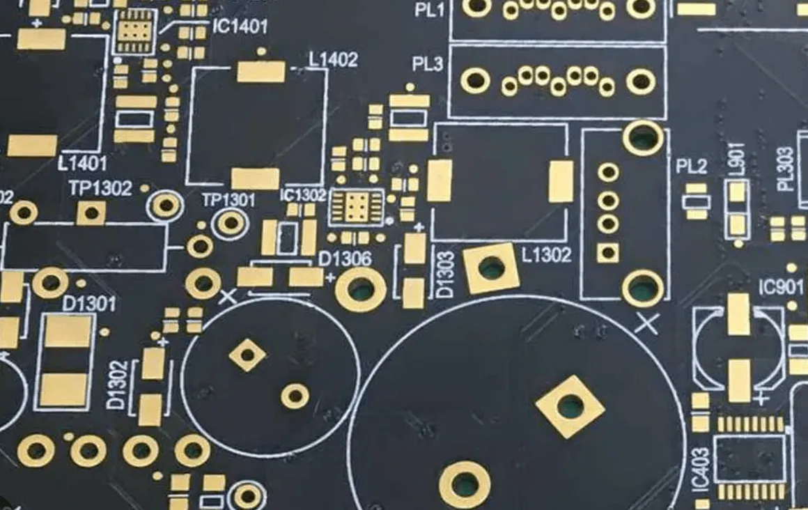 Example of PCB silkscreen with component labels and symbols.