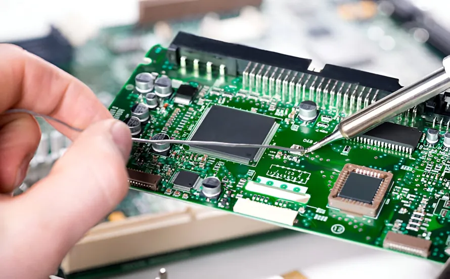 Soldered PCB with components for a beginner project.