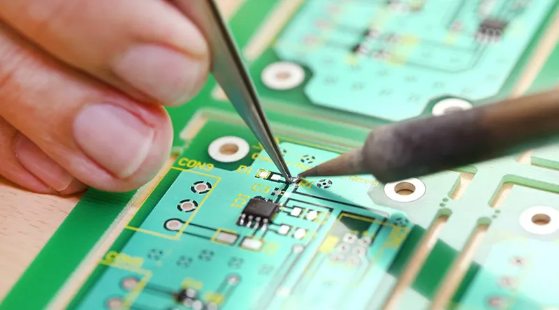 Soldering a new component during network switch PCB repair