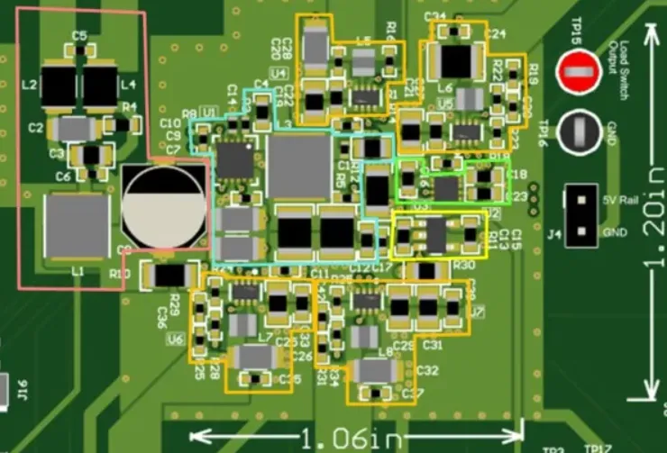 Detailed PCB layout design for automotive infotainment system showing signal routing and components