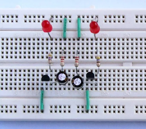 Blinking LED circuit on a PCB for beginner electronics project