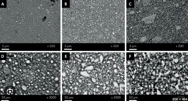 Microscopic view of halogen-free laminate layers showing resin and fillers')