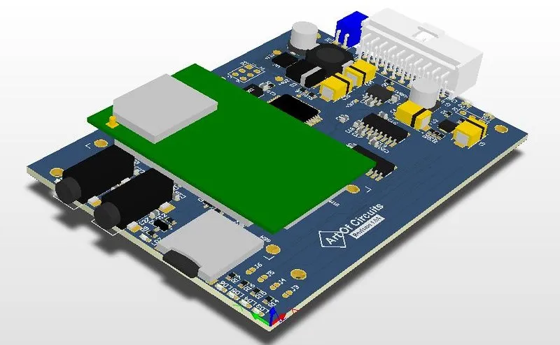 Sample pet tracking PCB layout with GPS and microcontroller placement