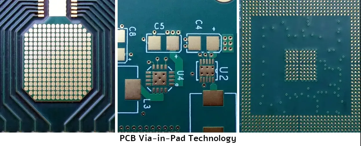Cross-section of via-in-pad technology in HDI PCB assembly.