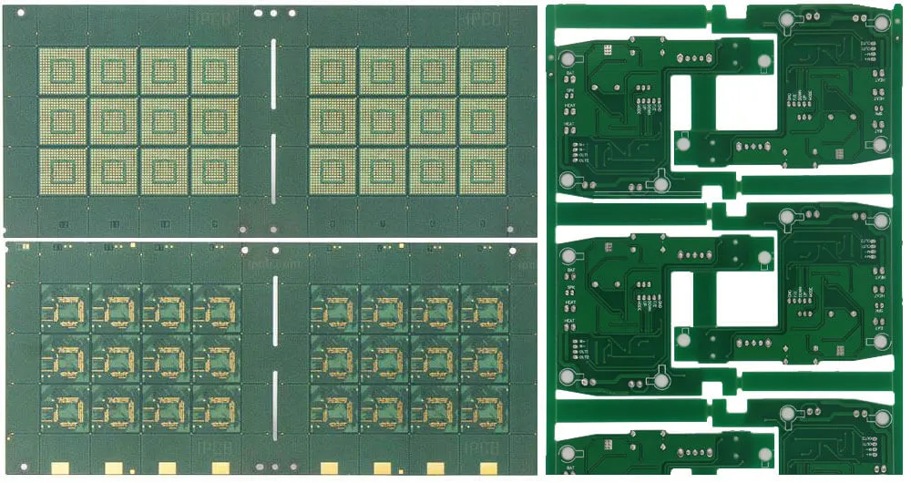 Comparison of optimized vs. wasteful PCB panel layouts.
