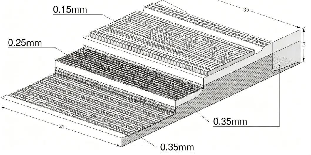 Cross section diagram of a step down stencil illustrating thickness transitions over mixed height components