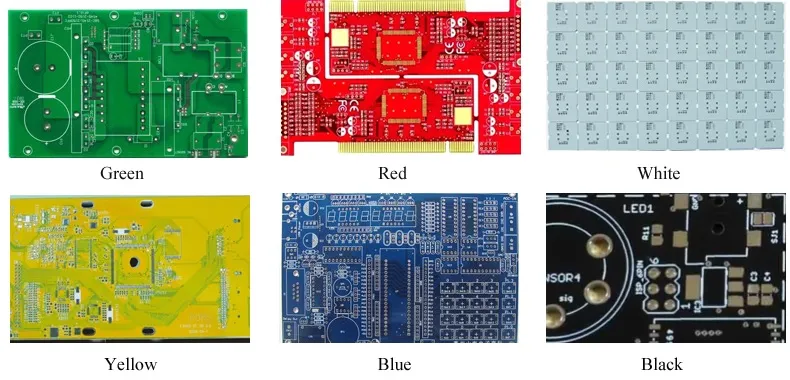 Close-up of PCB with colorful silkscreen markings for traceability and identification