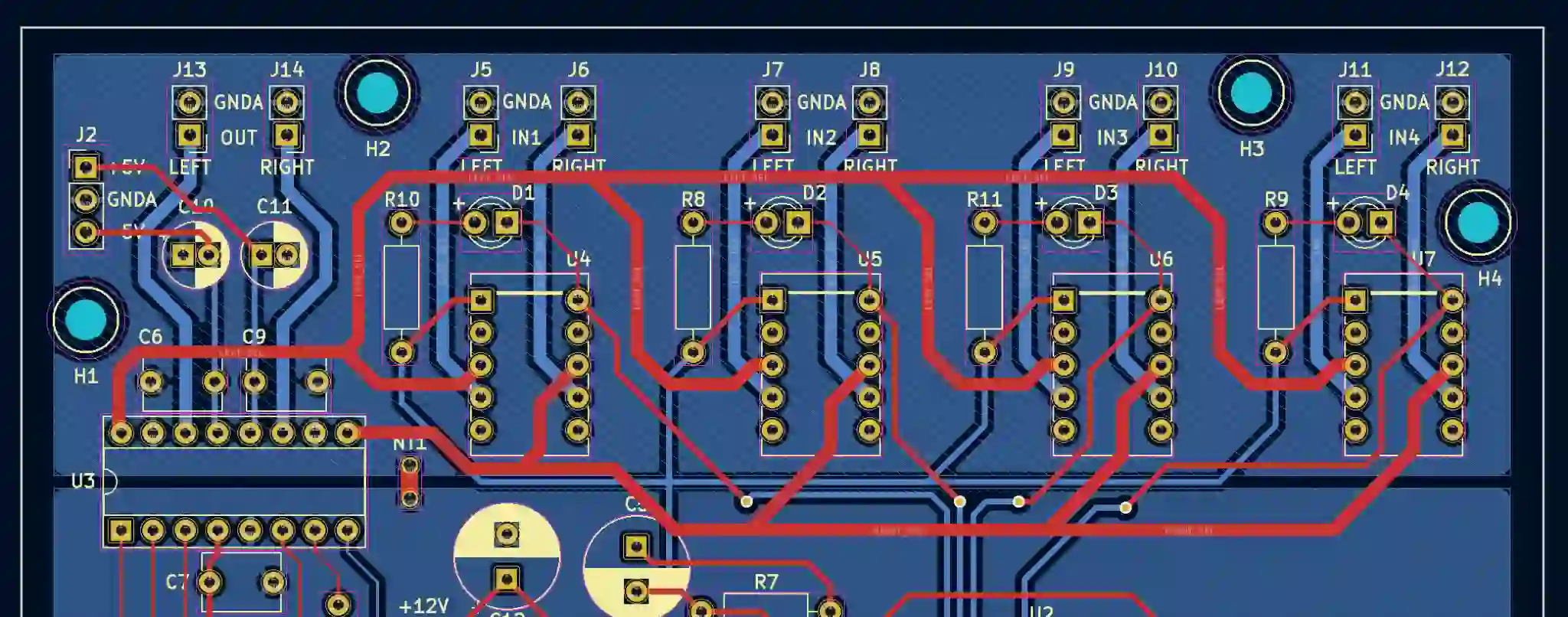Audio amplifier PCB with trace width variations