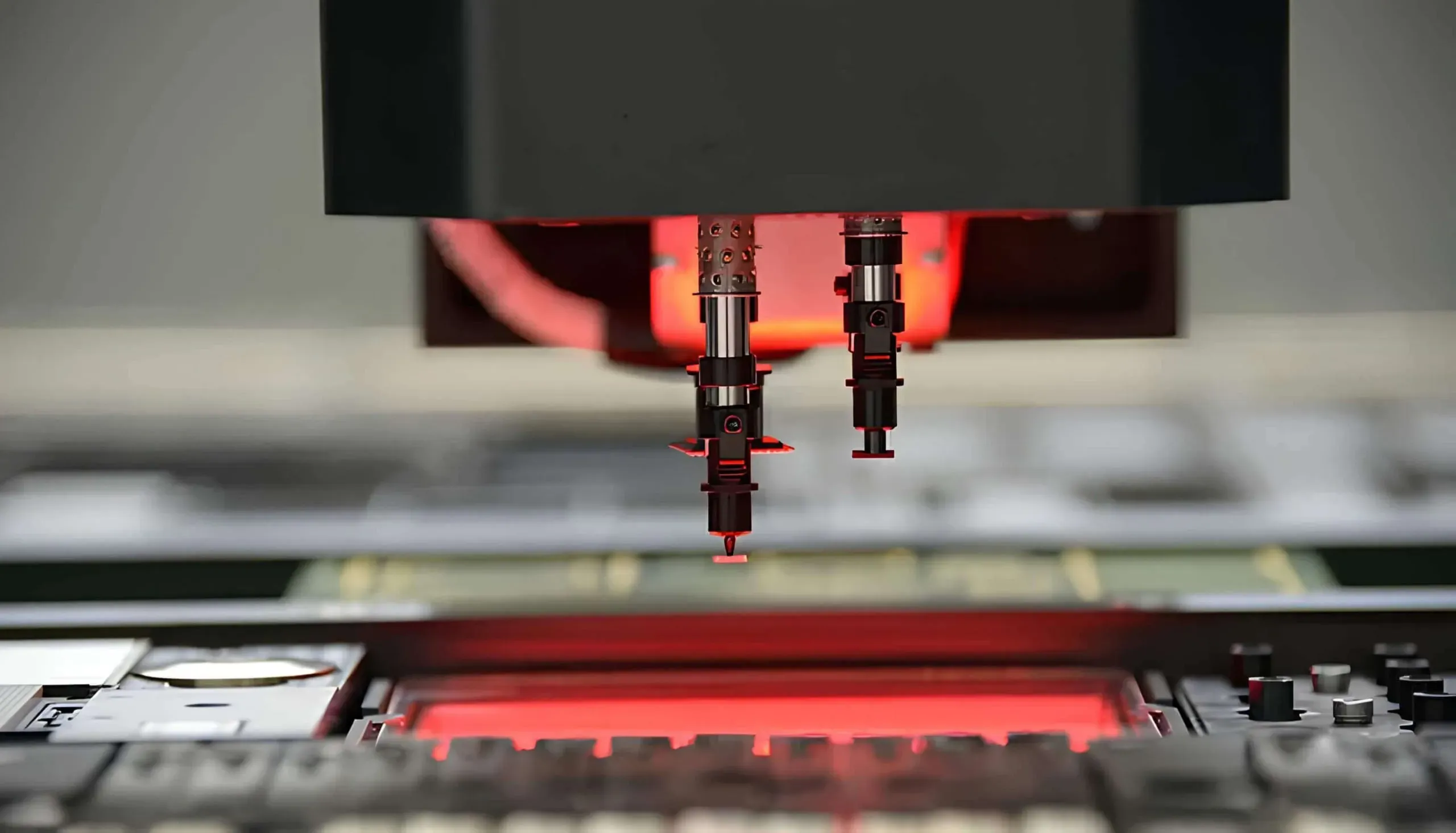 High-speed SMT pick-and-place machine assembling SMD components on a PCB
