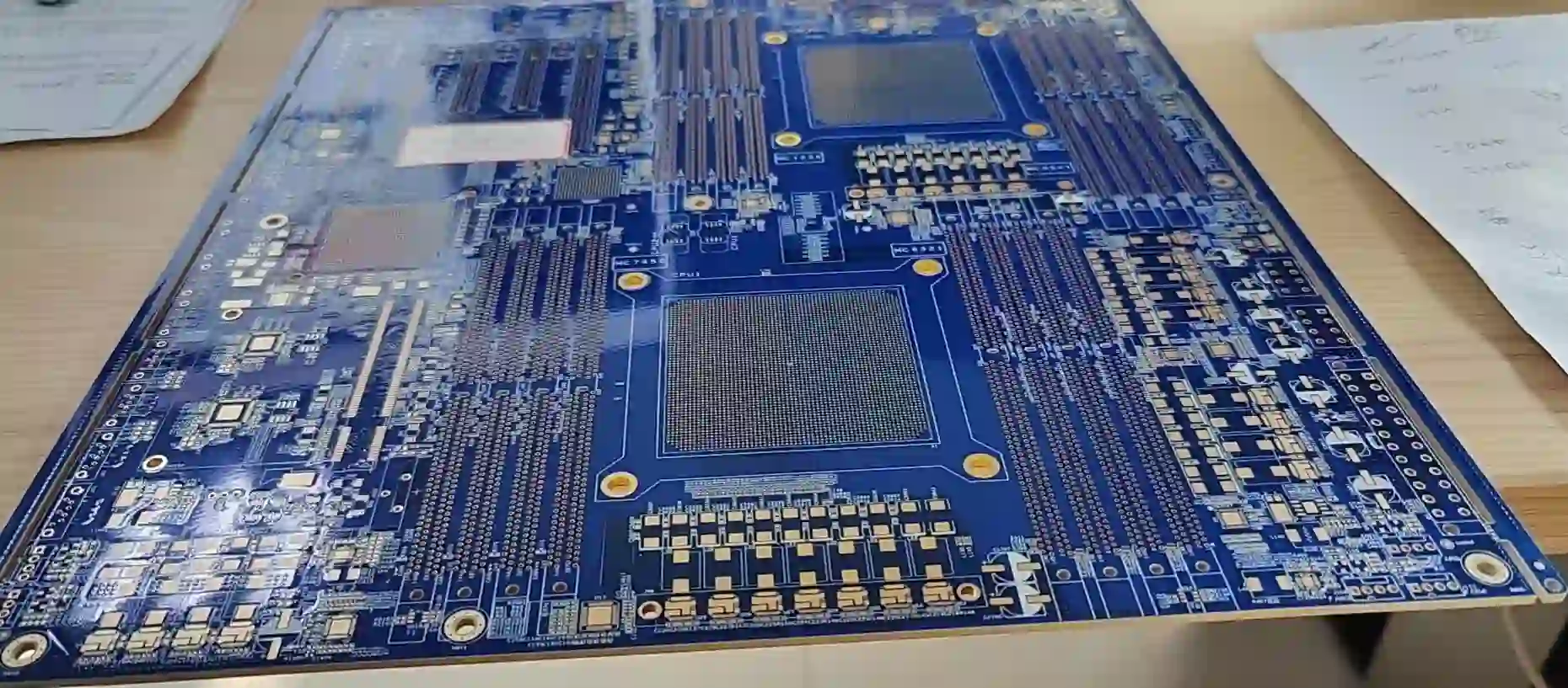 Finished PCB with filled blind vias in a high-tech application.