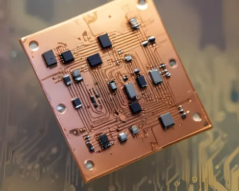 Close-up of PCB copper traces after etching process."