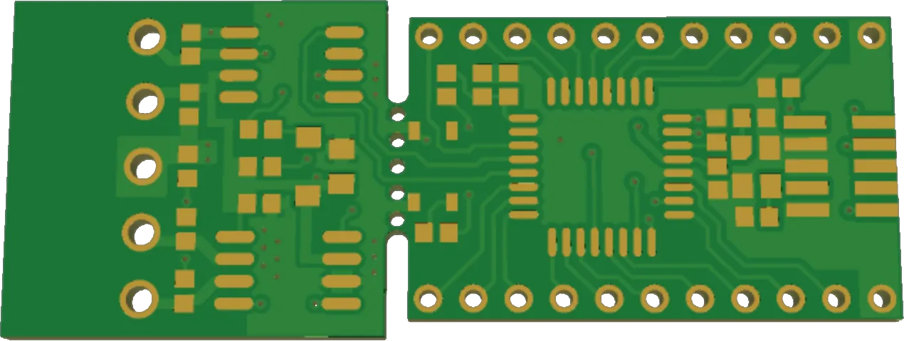 Close-up of PCB panel with mouse bites for easy separation and cost-effective manufacturing