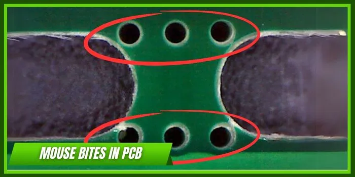 Close-up of mouse bites on a PCB edge for panel separation
