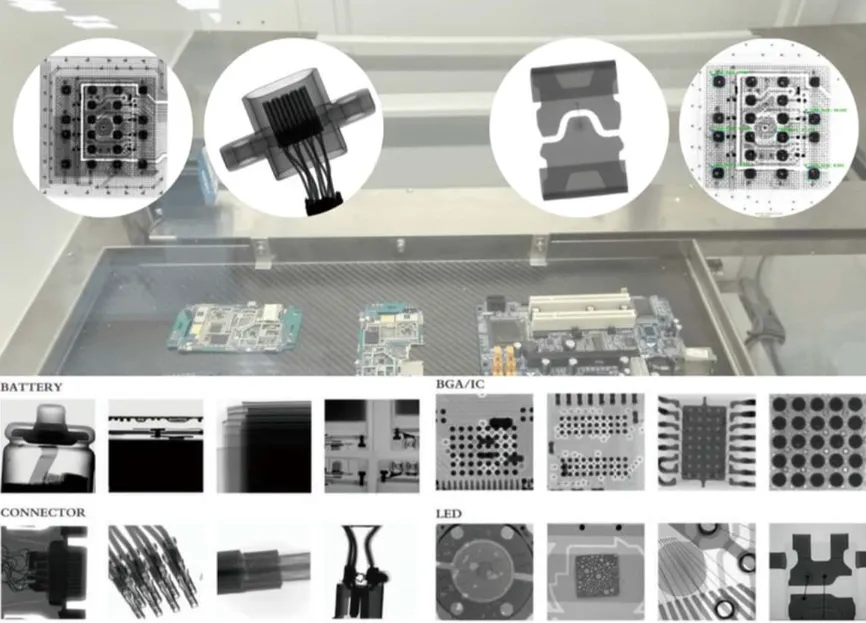 Surface Mount Technology PCB under X-ray inspection for functional testing.