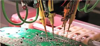 Flying probe testing machine checking PCB for defects