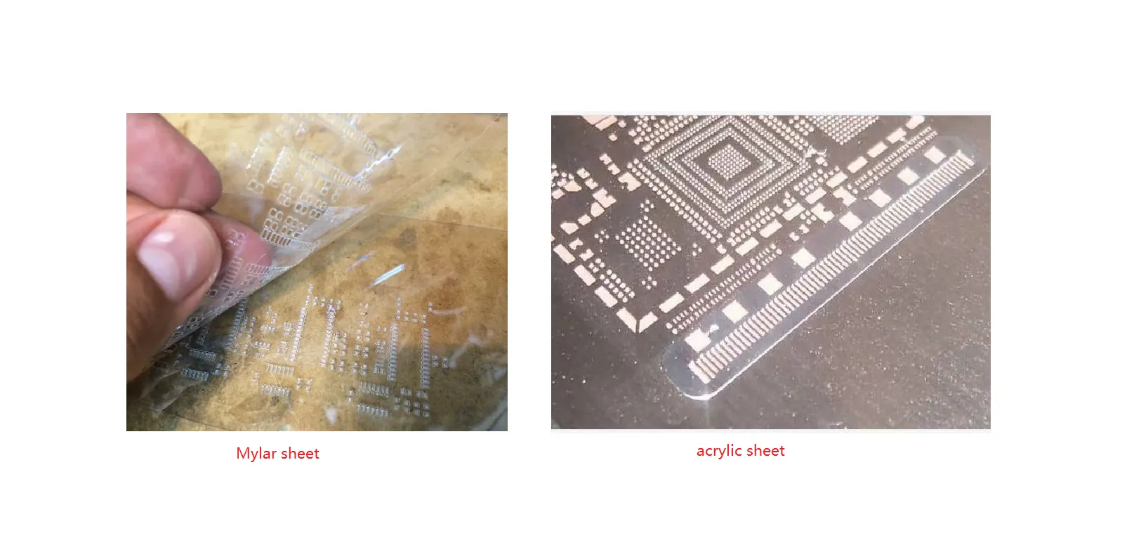 Mylar and acrylic materials for DIY PCB stencil creation