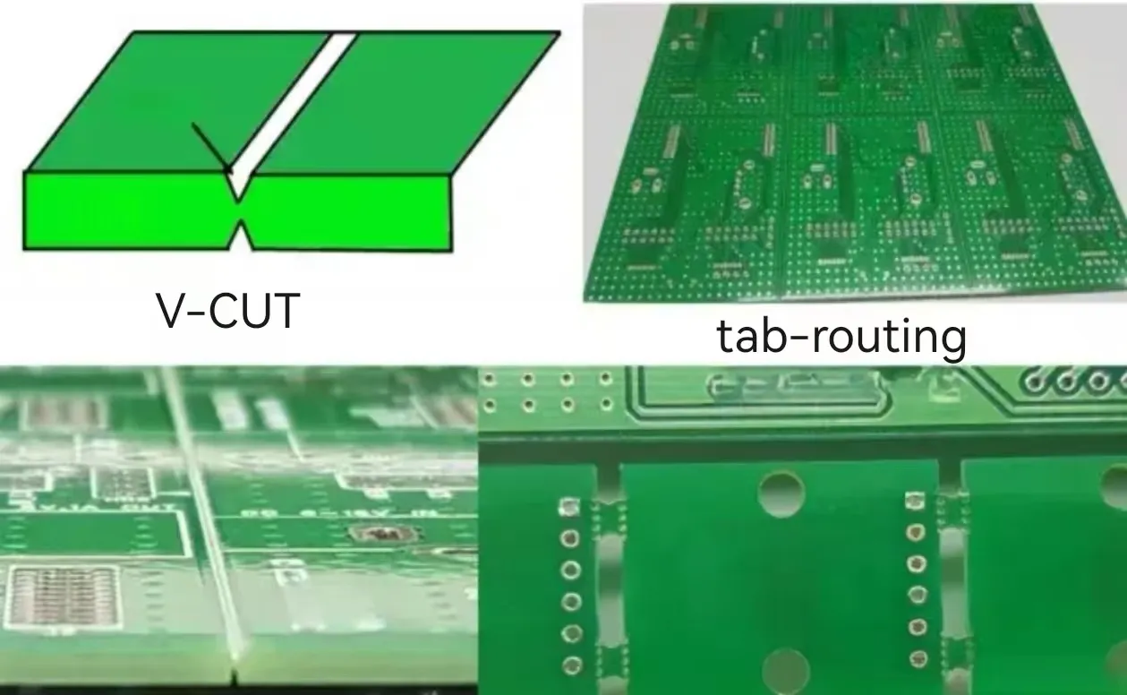 V-Cut and tab routing methods for PCB panelization to optimize space.