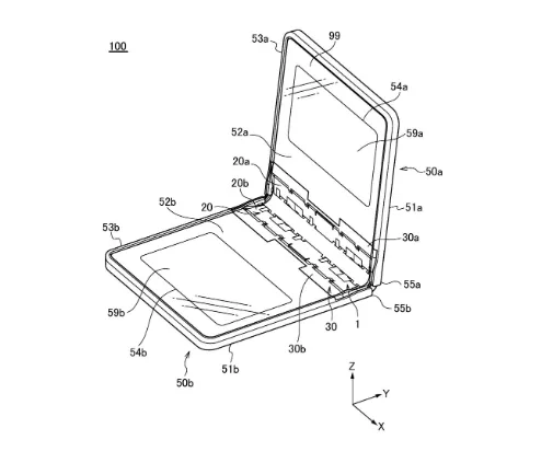 Foldable phone design showcasing hinge with flexible PCB