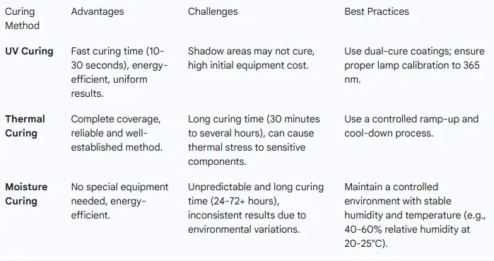 Comparison of conformal coating curing methods for PCBs