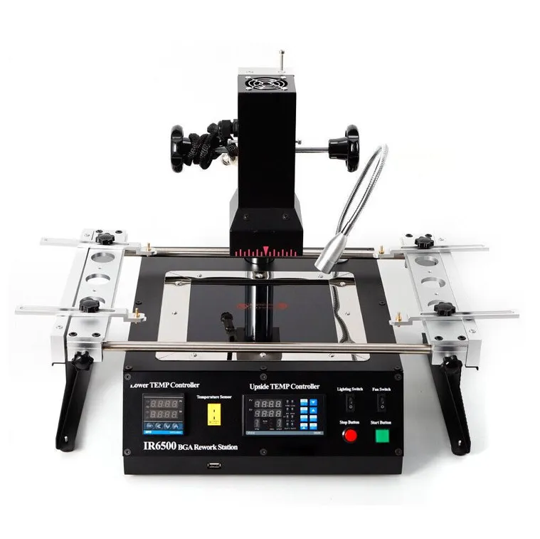 Basic BGA rework tools for hobbyists on a workbench.