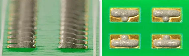 solder paste jetting close up、solder droplet deposition PCB、jet printer solder paste