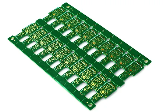 PCB panel with V-scoring and tab routing for depaneling