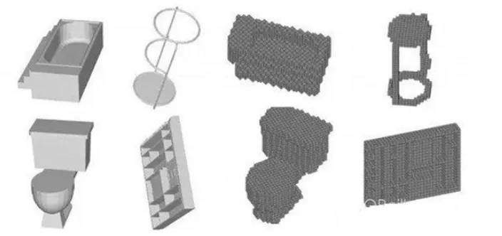 2D projections and voxelized 3D objects