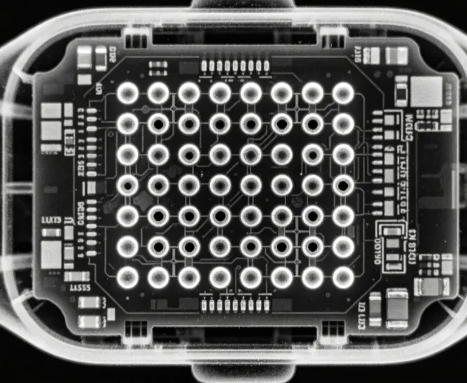 X-ray view showing solder ball voids on a wearable health PCB')