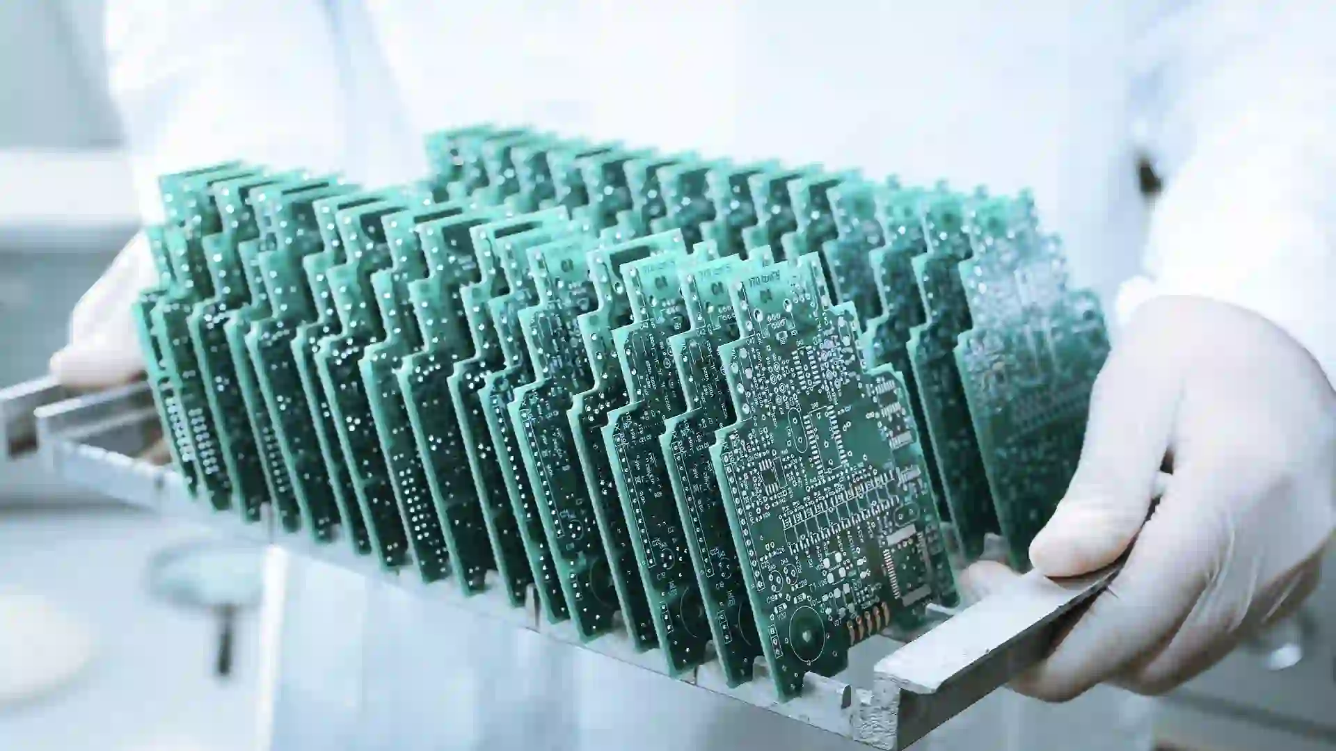 Stack of PCBs in a production facility for batch production