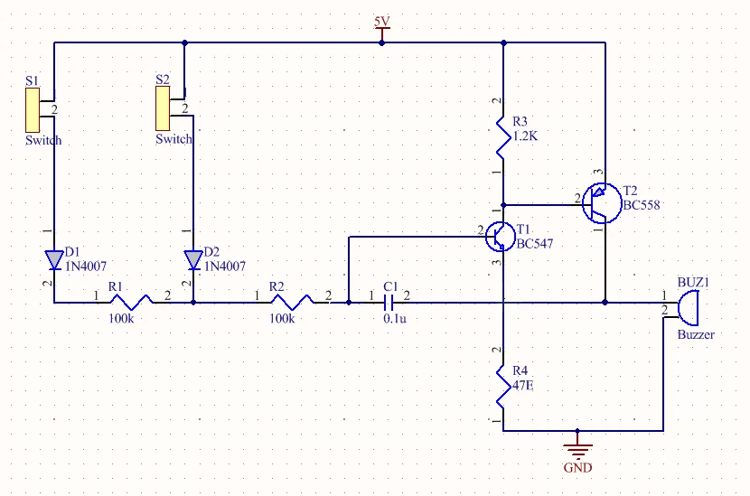 Basic PCB schematic example for beginners.