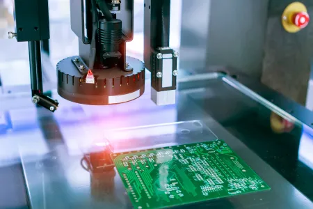 AOI inspection of via-in-pad areas on a PCB for manufacturing defects.