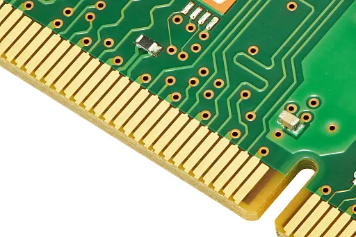 PCB with gold fingers being inserted into a connector slot for high insertion cycles