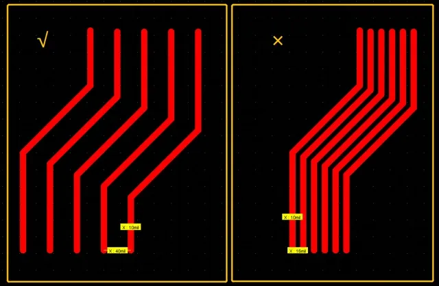 Comparison of proper and damaged PCB traces due to poor calculations