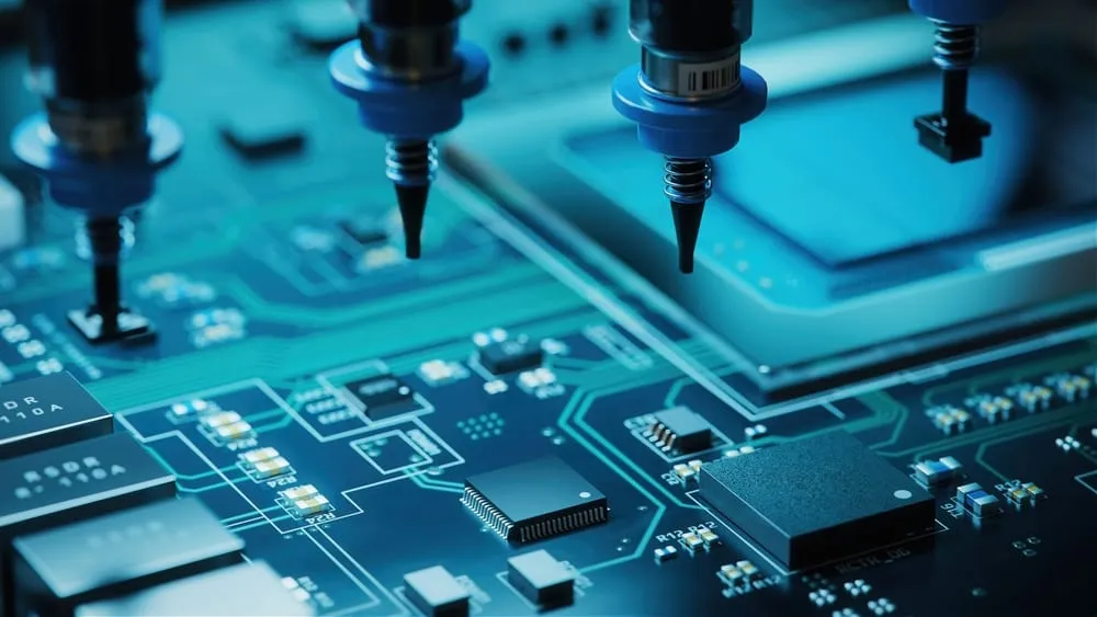 Precision component placement on a stable PCB substrate during SMT assembly.