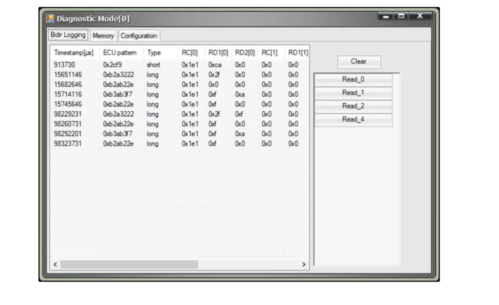 Bidir logging screenshot