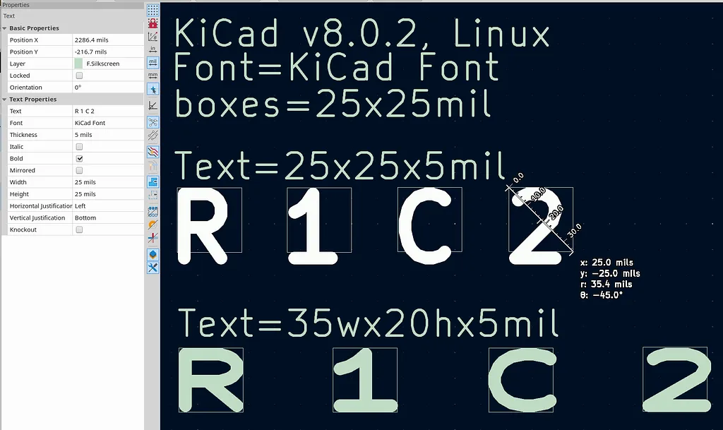 Comparison of silkscreen font sizes for readability on dense PCB