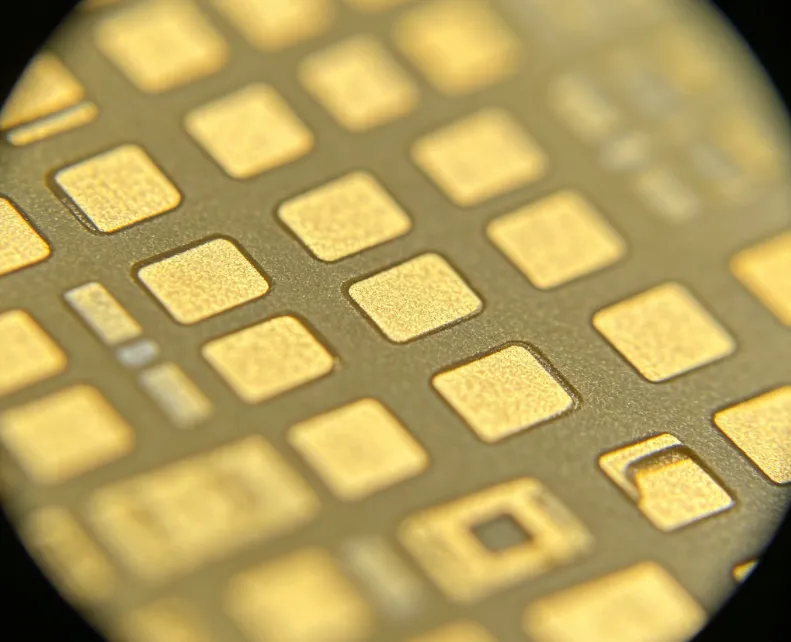 Microscopic examination of organic solderability preservative layer on copper pads