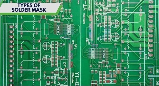 Visual comparison of liquid photoimageable and dry film solder mask layers on PCB cross-section