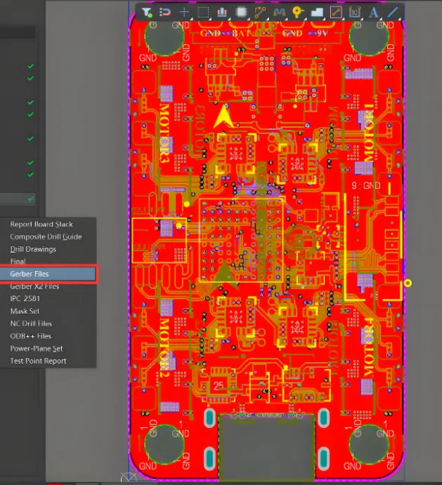 Preview of Gerber files generated online for custom PCB.