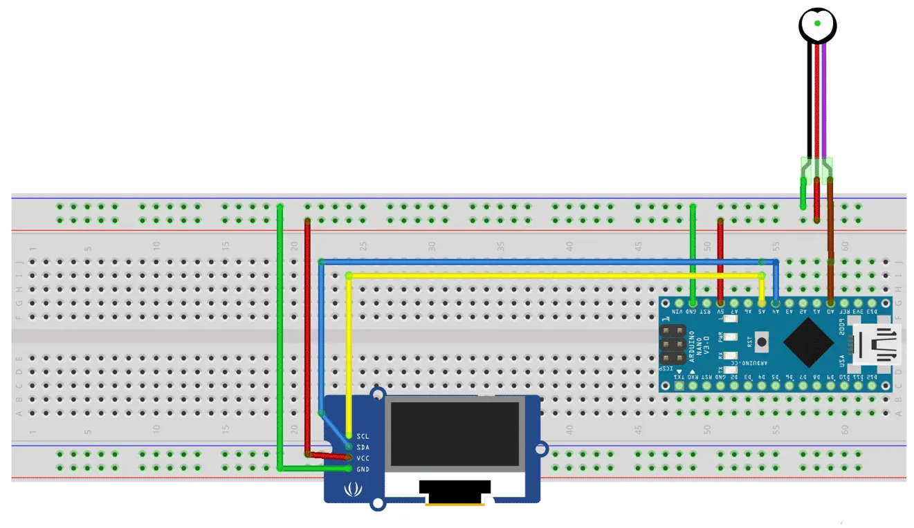 Circuit diagram for Arduino heart rate sensor setup