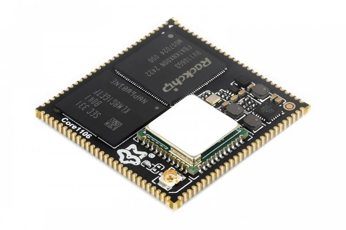 Solderable Rockchip RV1106 system-on-module features 112 castellated pins,  offers WiFi 6 and Bluetooth 5.2 connectivity