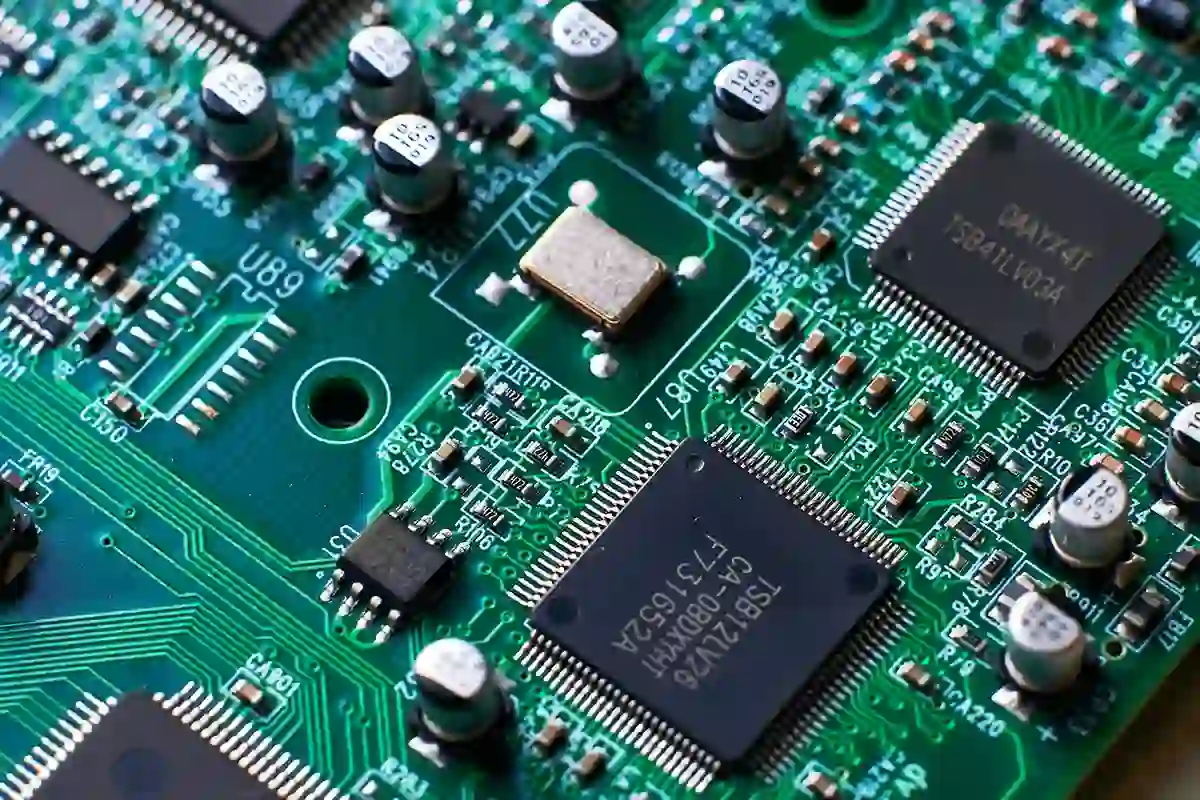Close-up view of an ADAS PCB showcasing high-density component placement for automotive applications