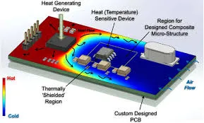 Battery Charger PCB with Heat-Generating Components Highlighted