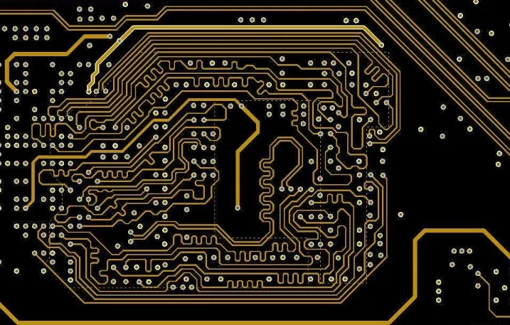 Complex PCB prototype showcasing fine traces made with direct imaging technology.