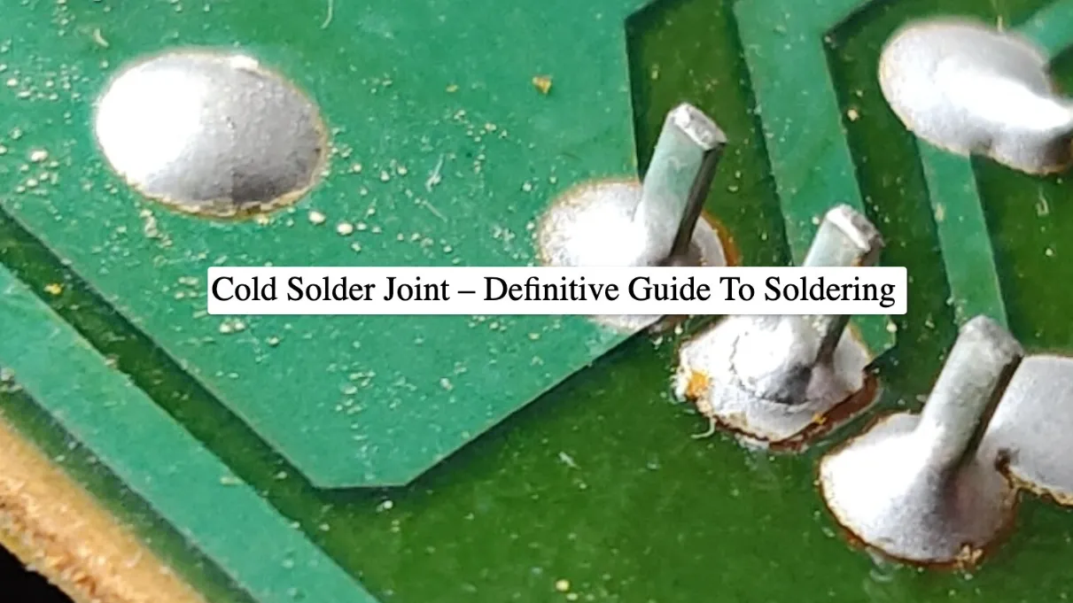 Comparison of cold solder joint vs. proper solder joint on PCB.