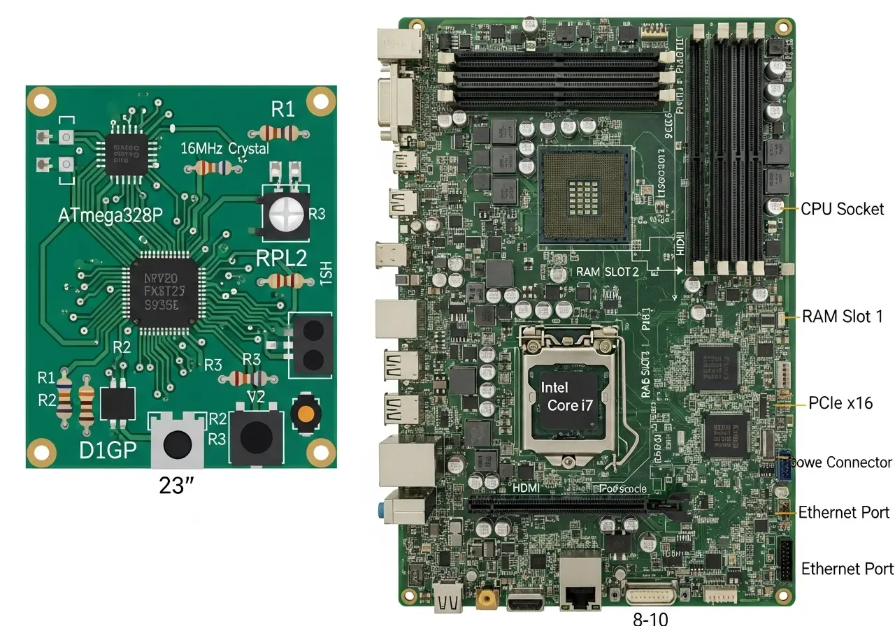 Comparison of small and large PCB layouts for signal integrity analysis.